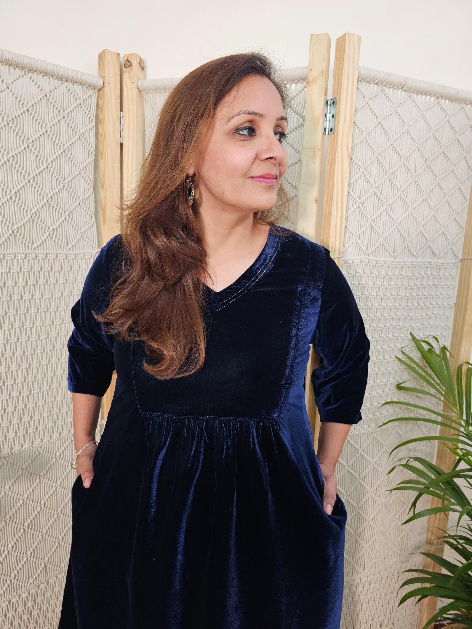 Blue velvet kurti with pants