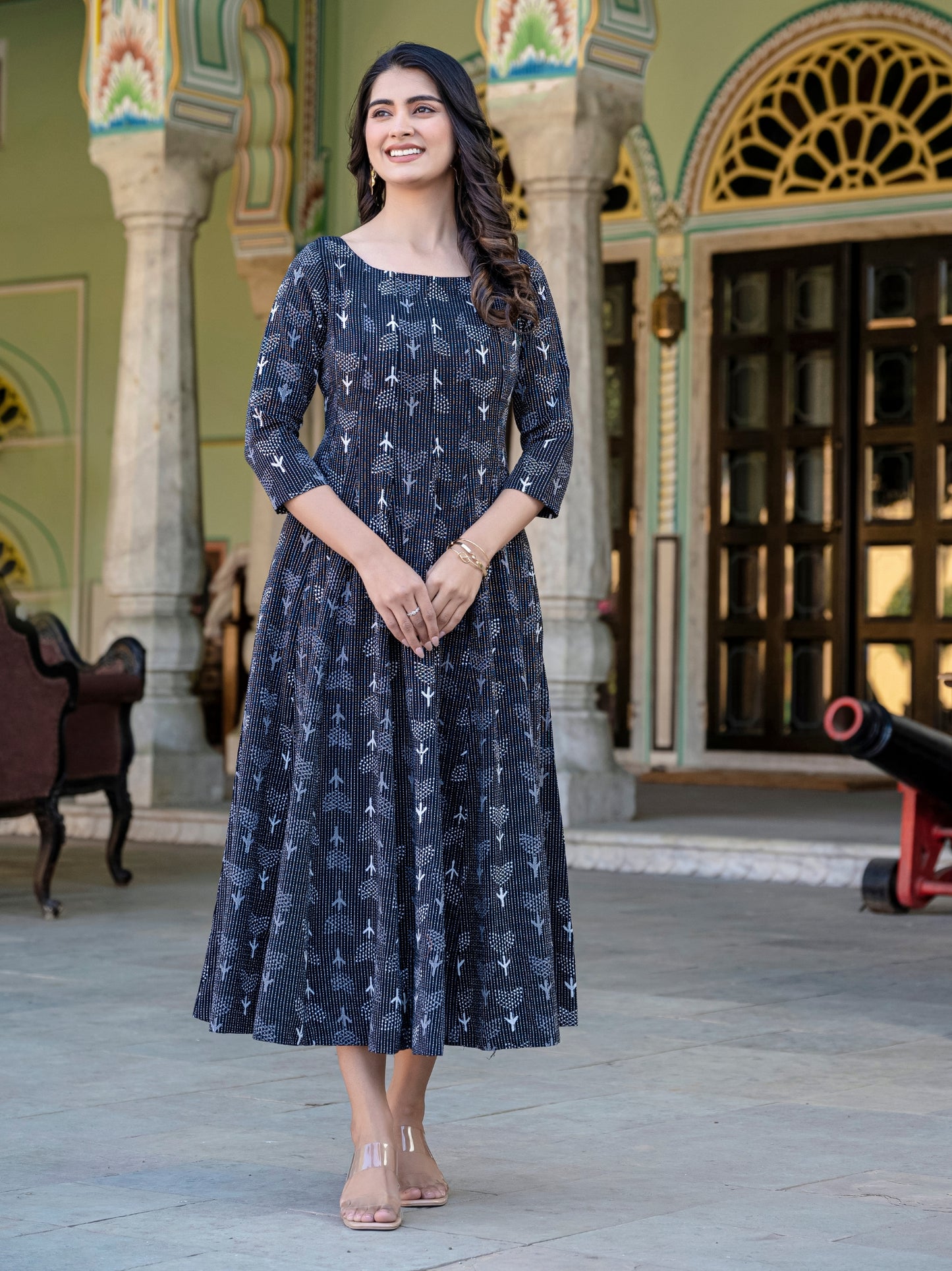 Noor Kantha Work Block Print Pure Cotton Dress