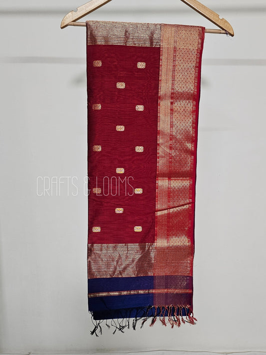 Maheshwari Red & Blue Cotton Silk Saree