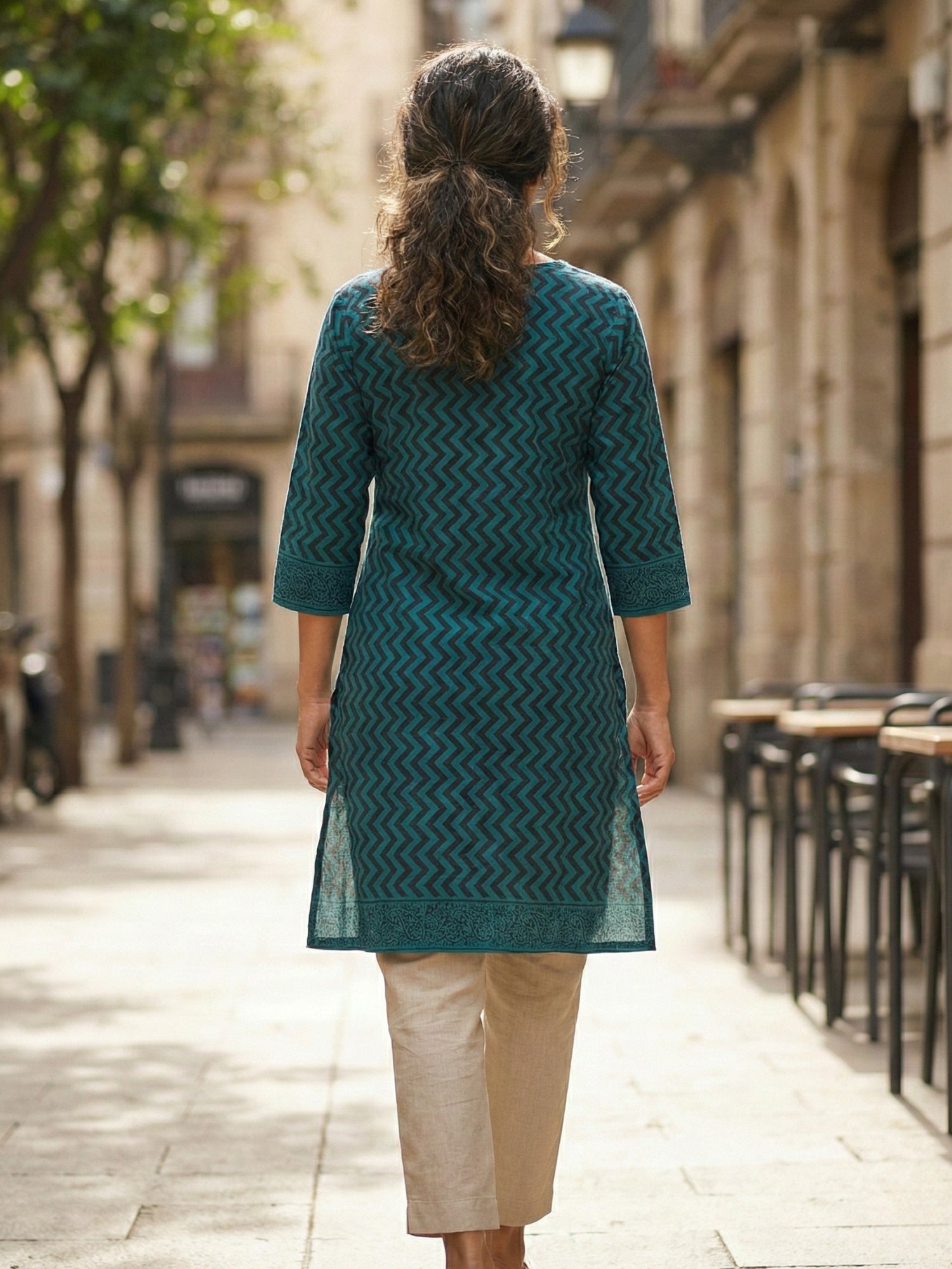 Bagh block print green pure cool cotton kurta for women