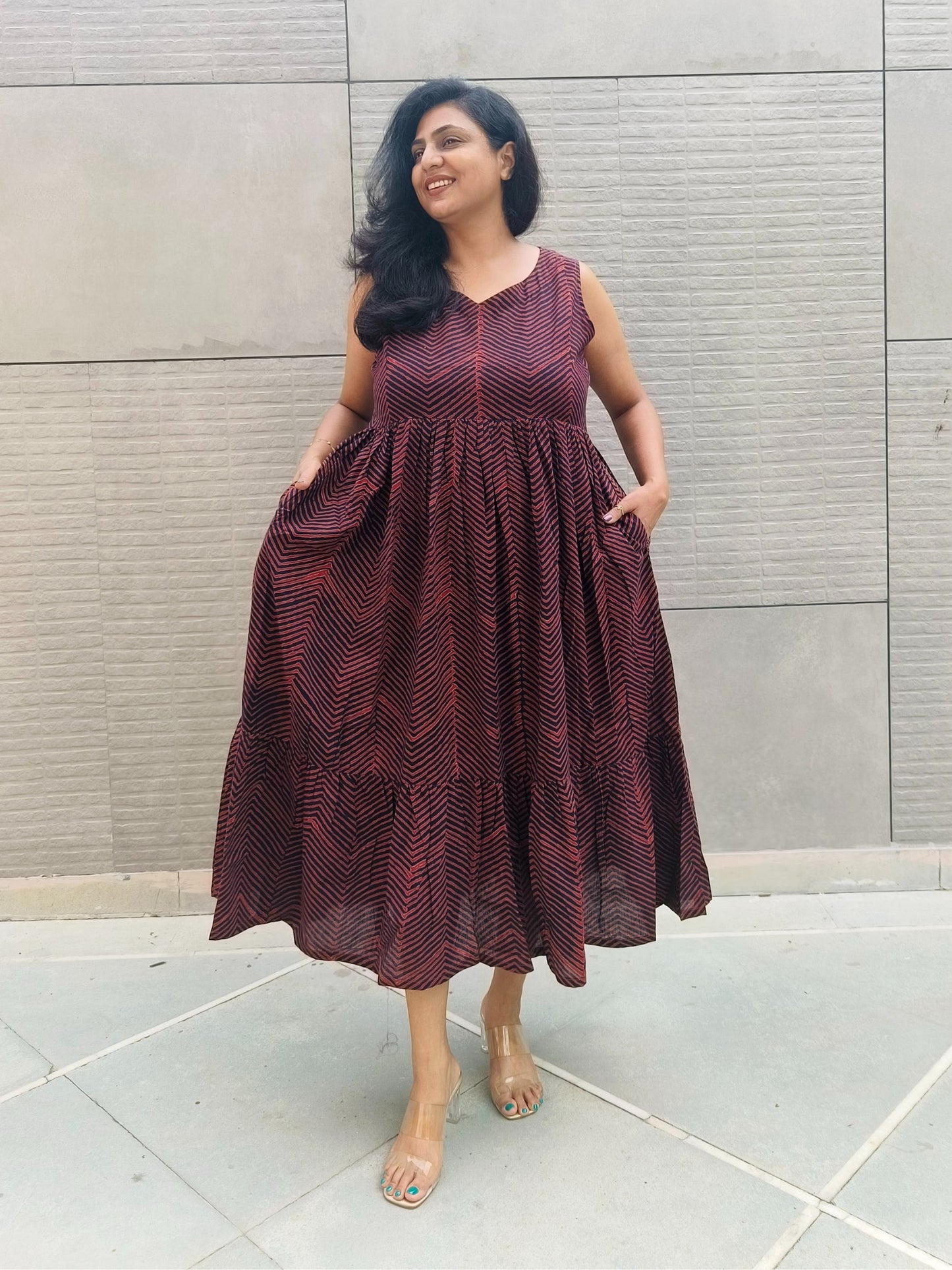 Darzaania Mocha Brown Cotton Long Dress