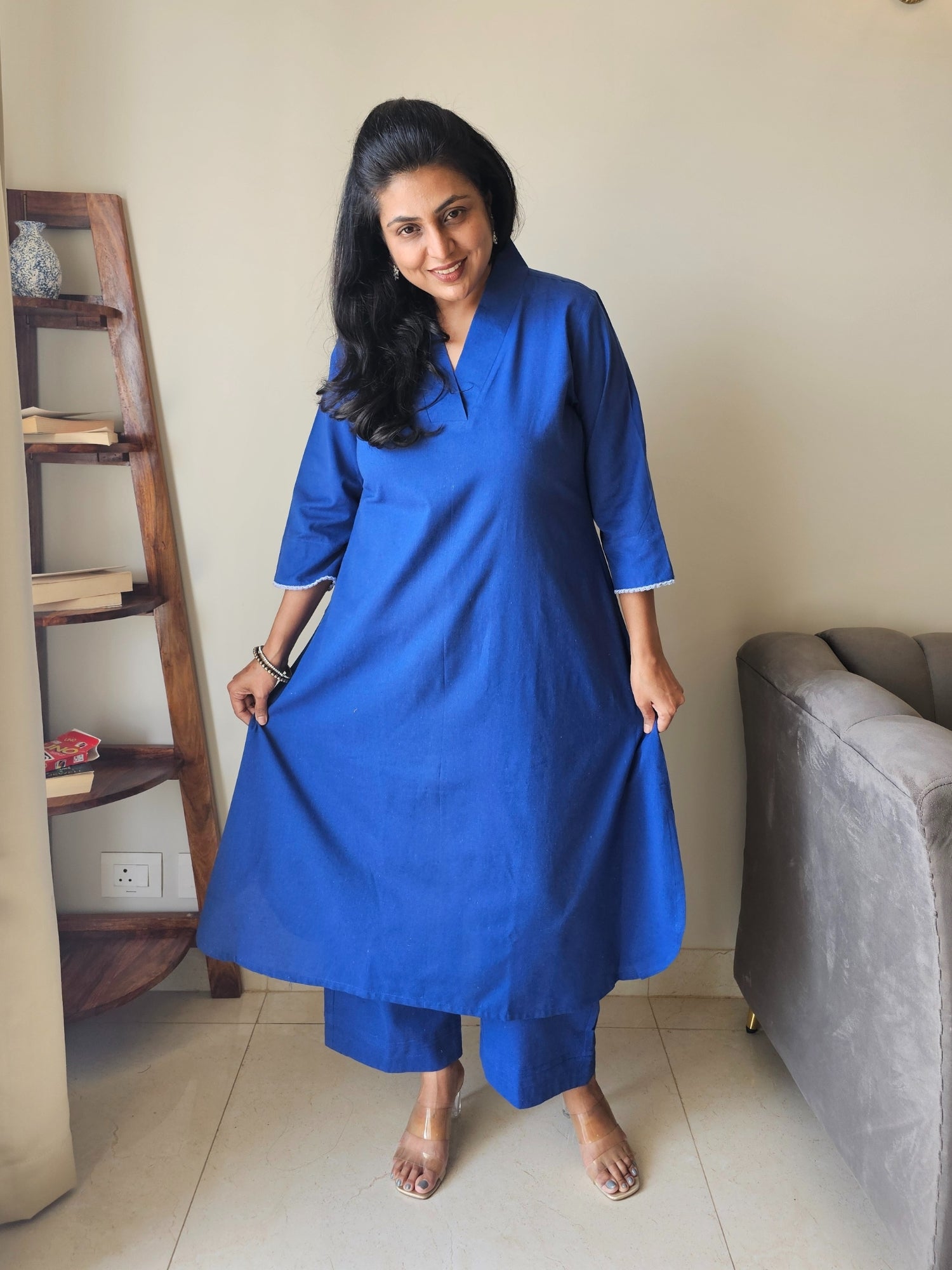 Plus Size Friendly Prism Blue Co-ord Set – Model wearing size XXL