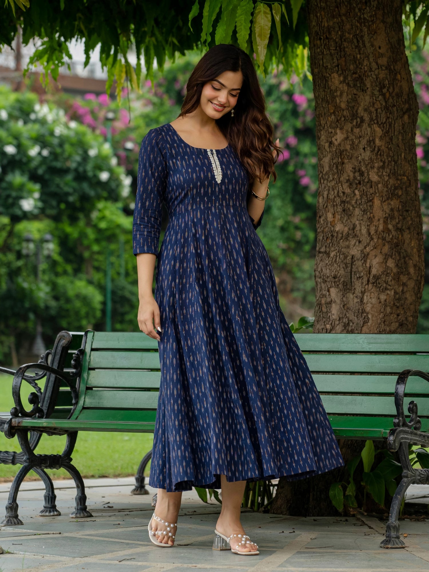 Darzaania Blue long Ikat cotton maxi dress