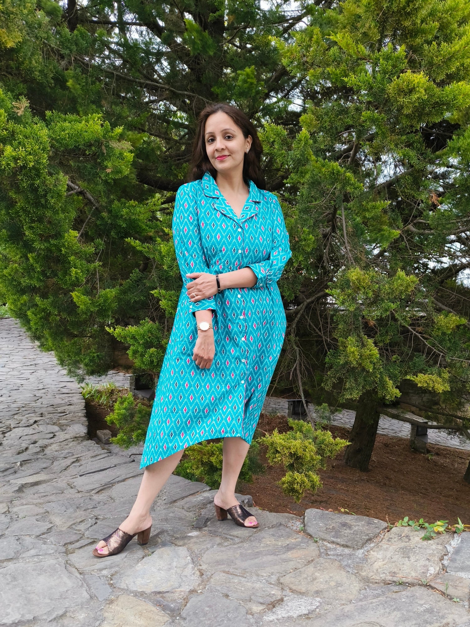 Darzaania blue cotton dress for women