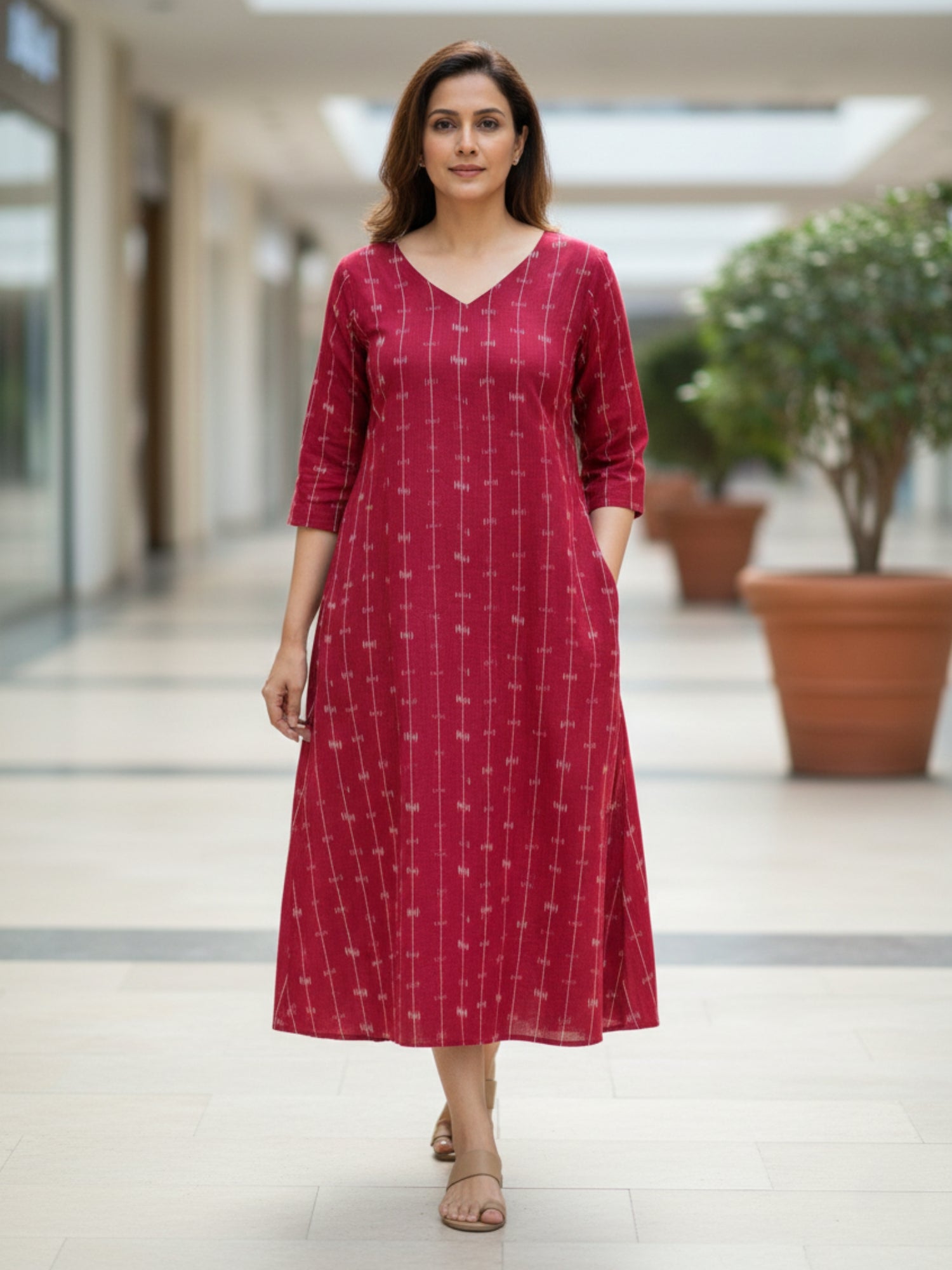Red Ikat Cotton Dress Darzaania