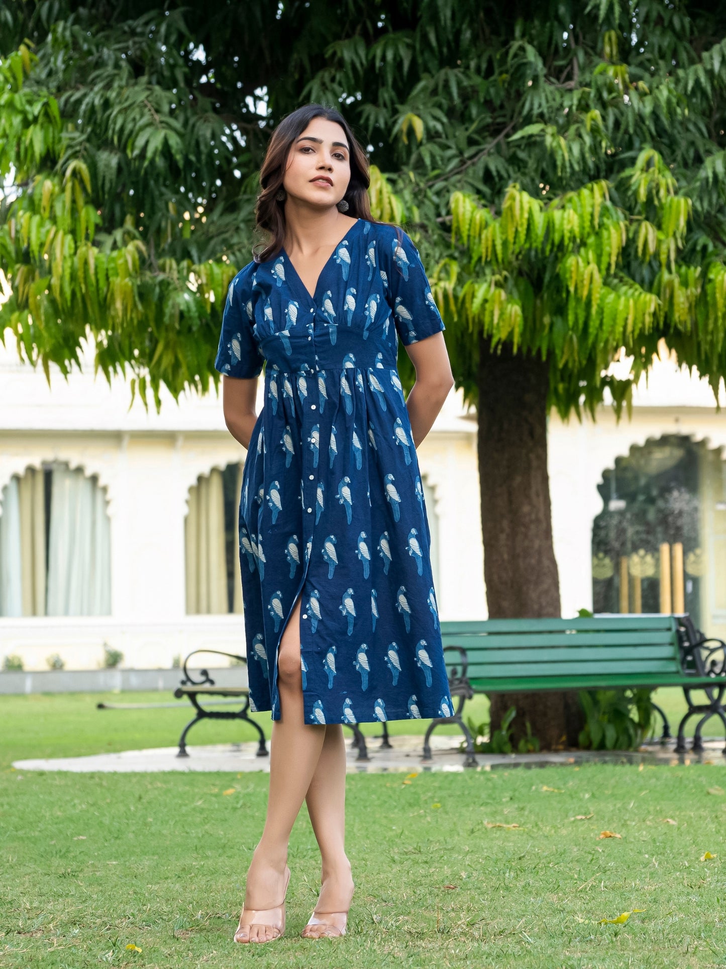 Natural Indigo Block Print Cotton Dress