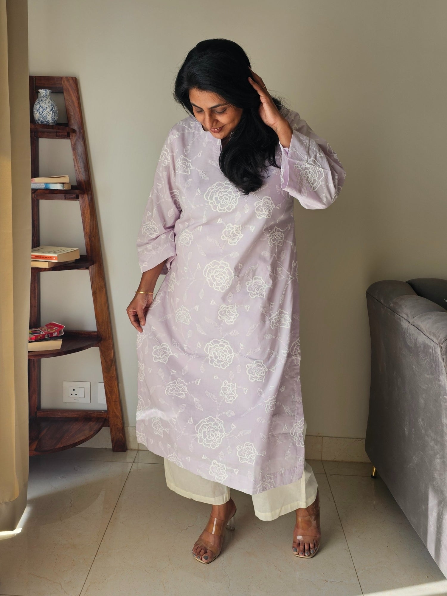 Elegant lilac kurta with palazzo pants for women