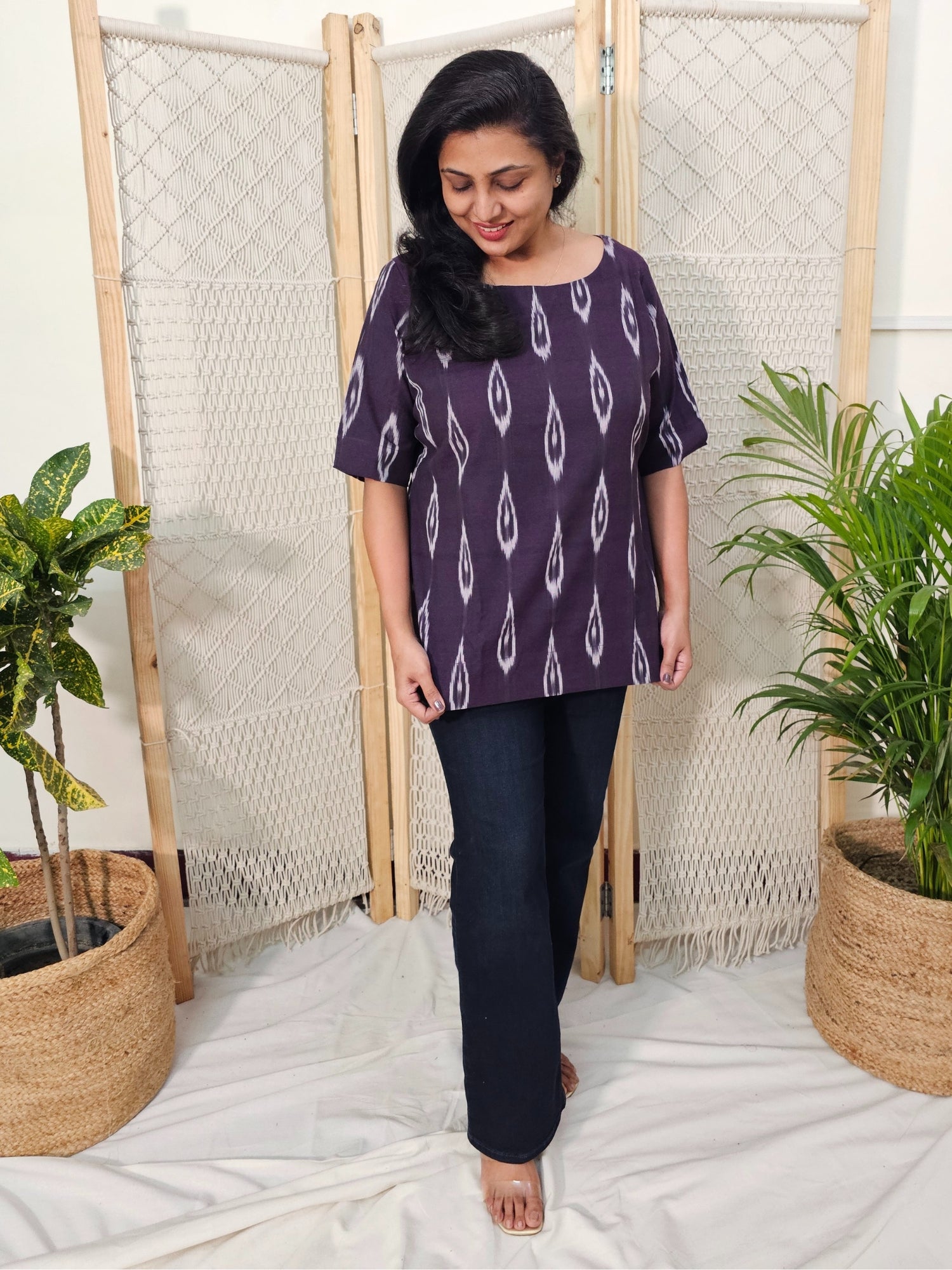 Purple ikkat cotton top