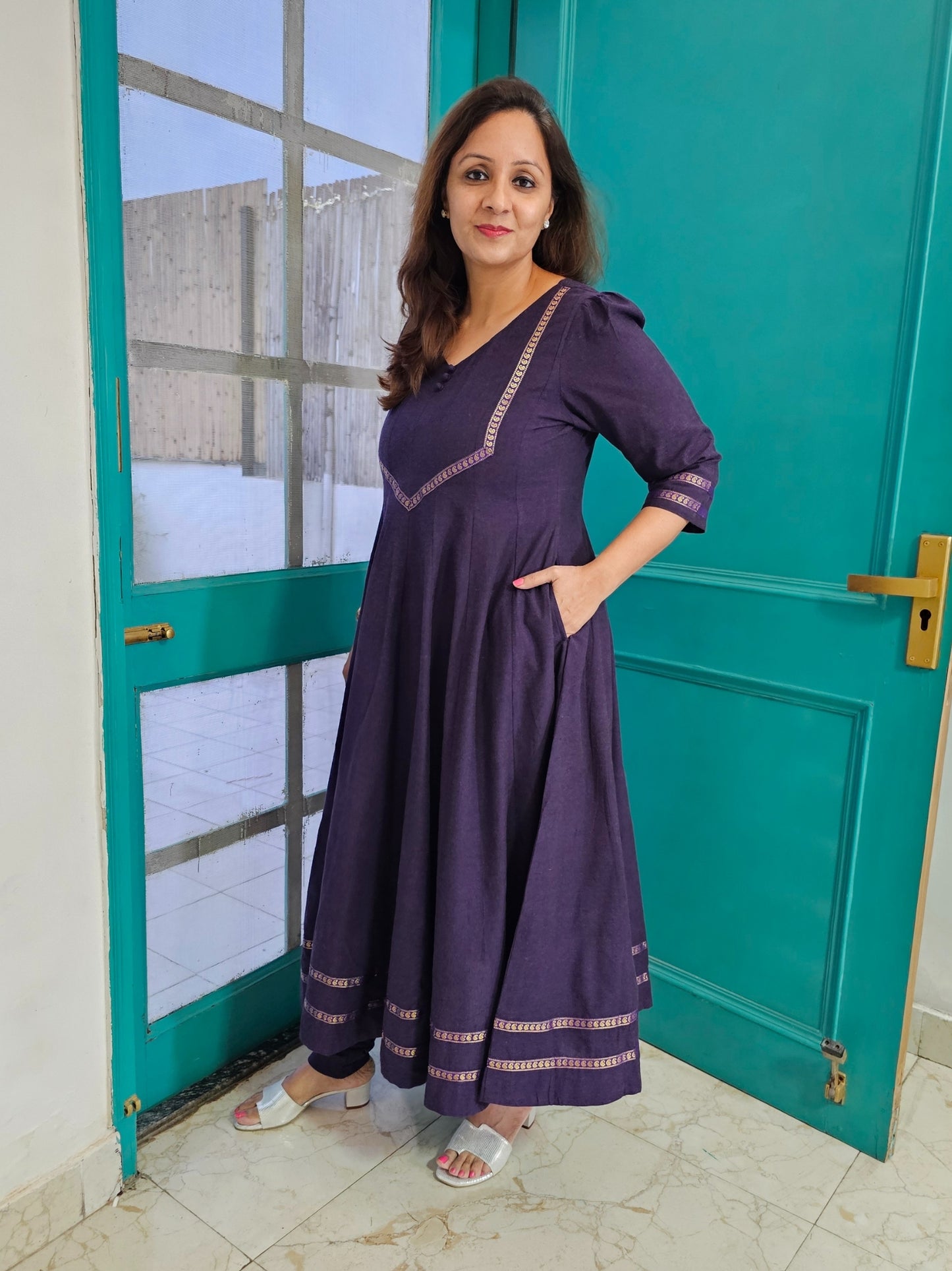 Purple anarkali kurti with churidaar