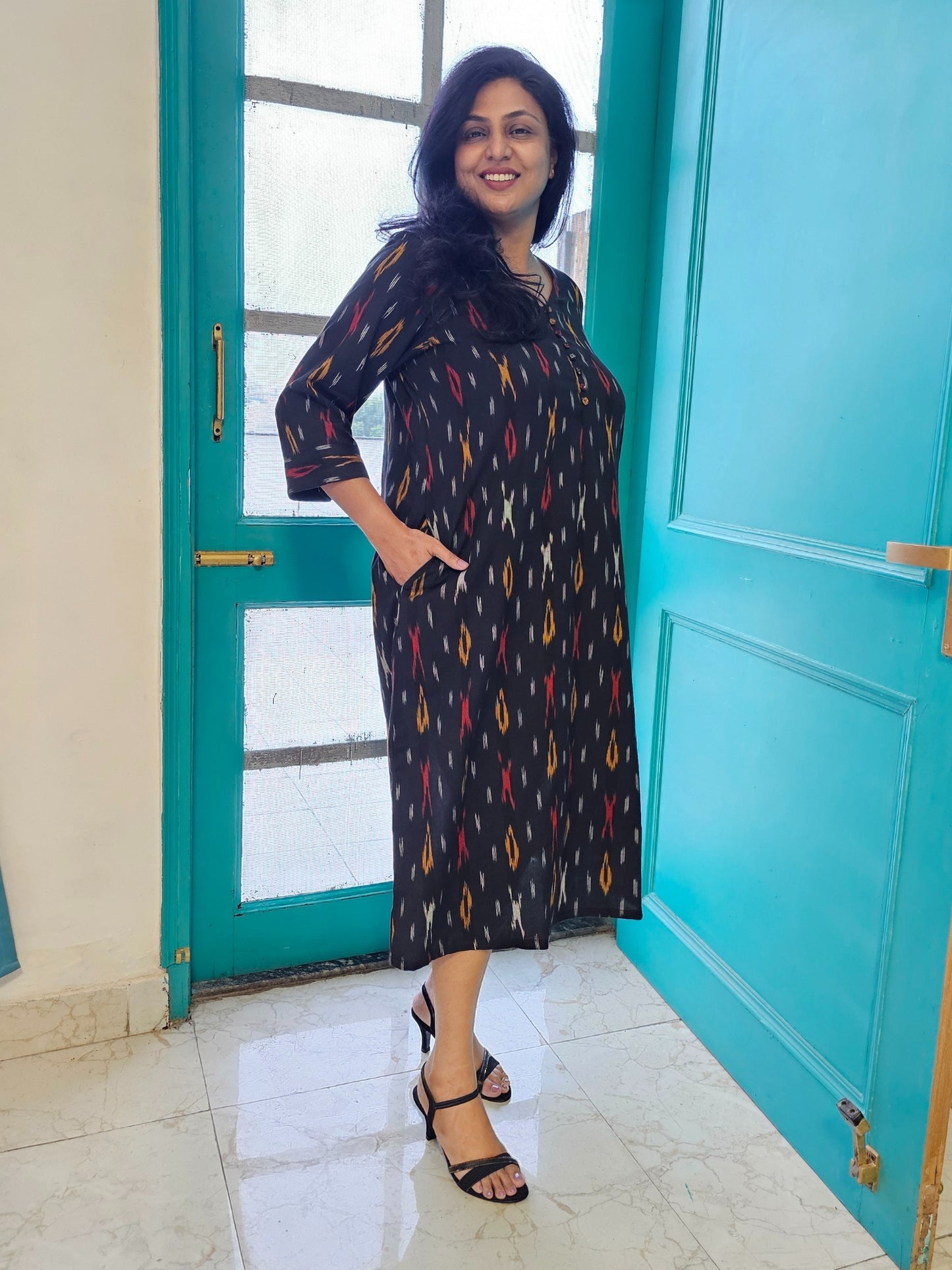 Meesha Ikkat Cotton Midi Dress