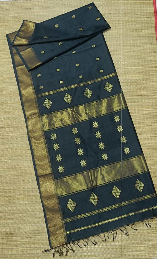 Maheshwari Cotton Silk Black Color Saree with Buta work