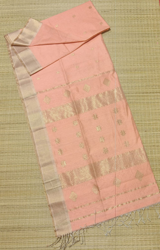 Maheshwari Cotton Silk Peach Color Saree with Buta work