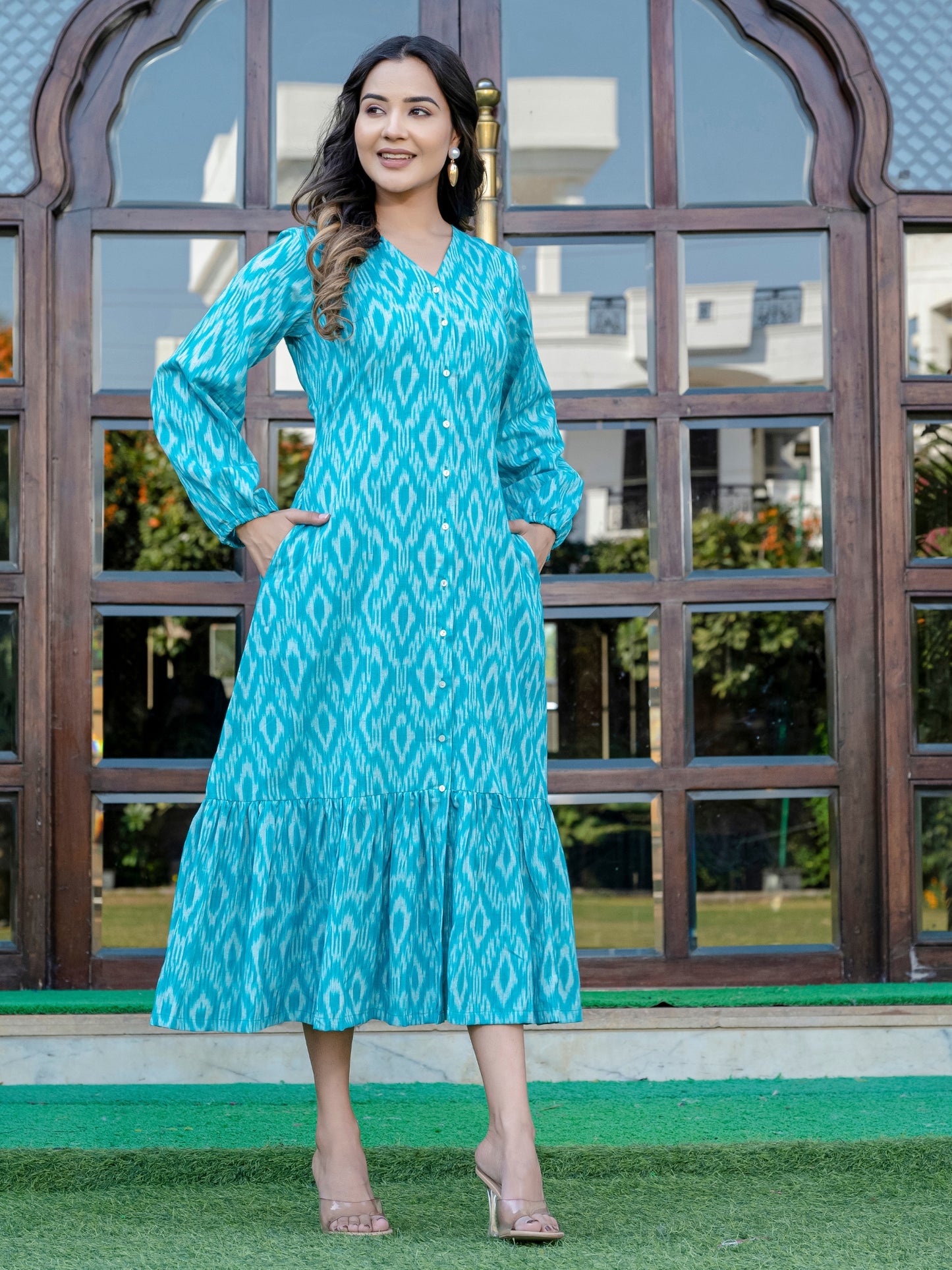 Zafira Bespoke Cotton Teal Blue Dress