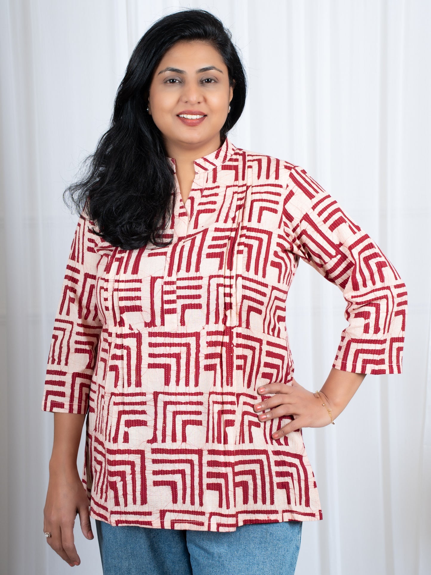 White batik work cotton top for women