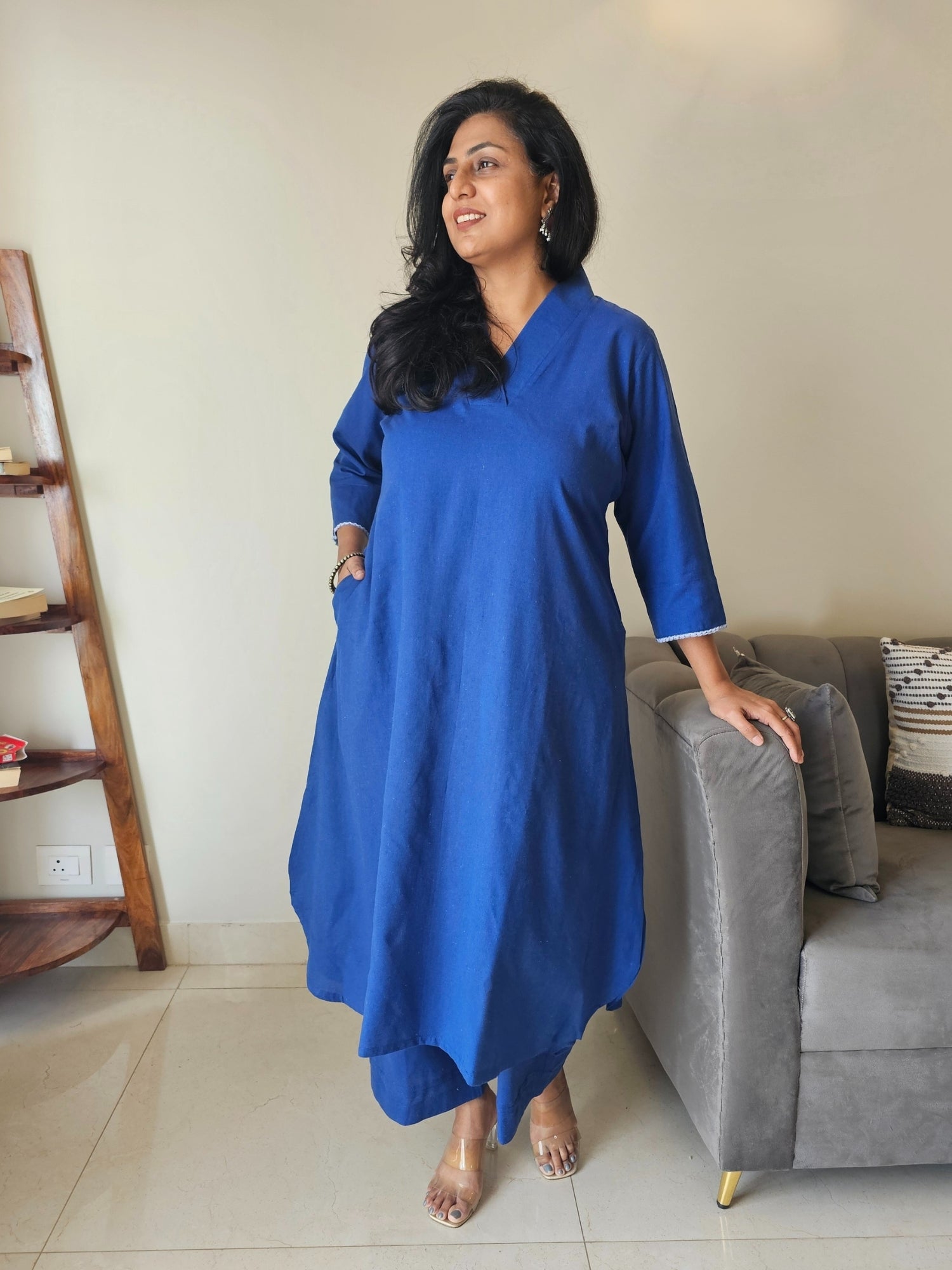 Prism Blue Co-ord Set – Pure Cotton Kurta with Palazzo Pants by Darzaania