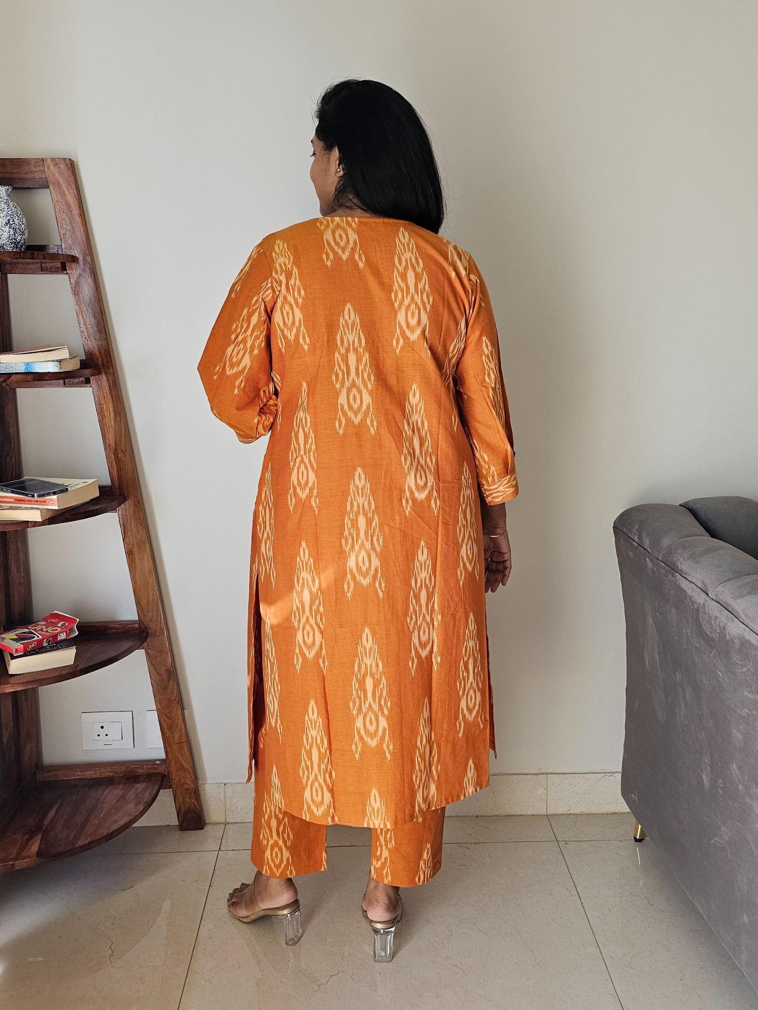 Women's handloom mustard kurta and matching pants set