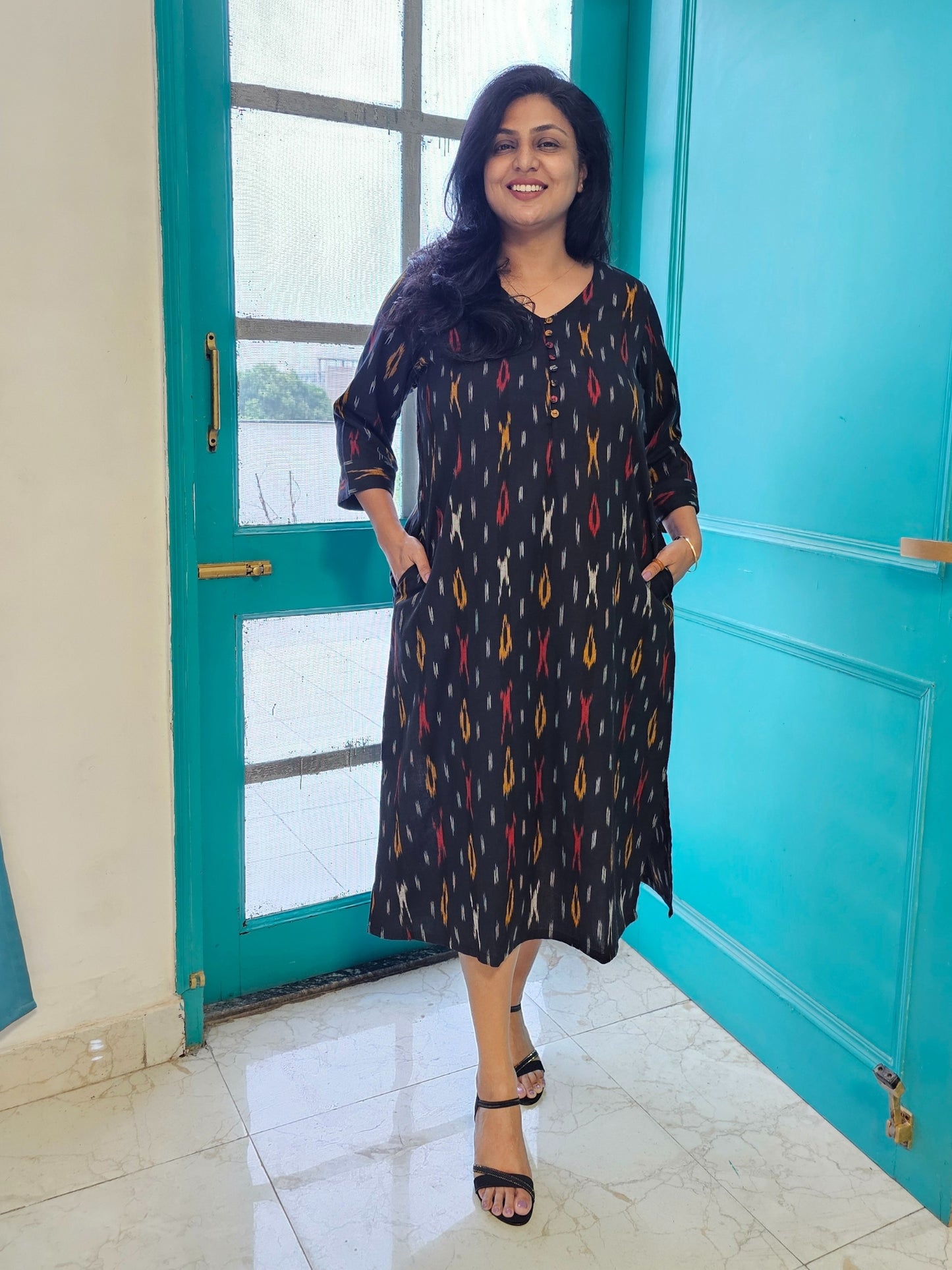 Meesha Ikkat Cotton Midi Dress