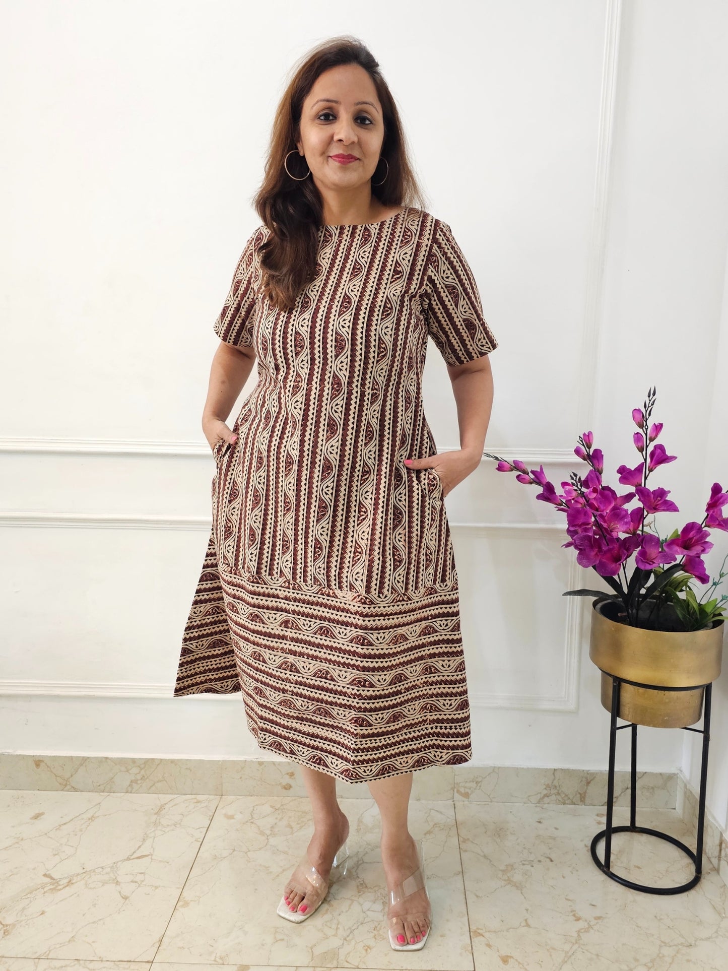 Zaira Kalamkari Cotton Midi Dress