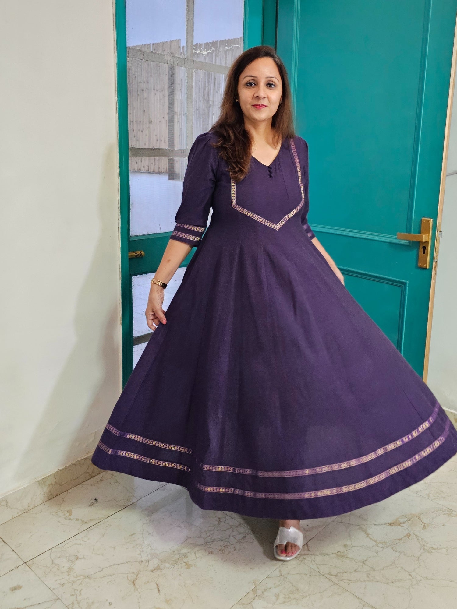 Purple anarkali lacework kurti with pants 