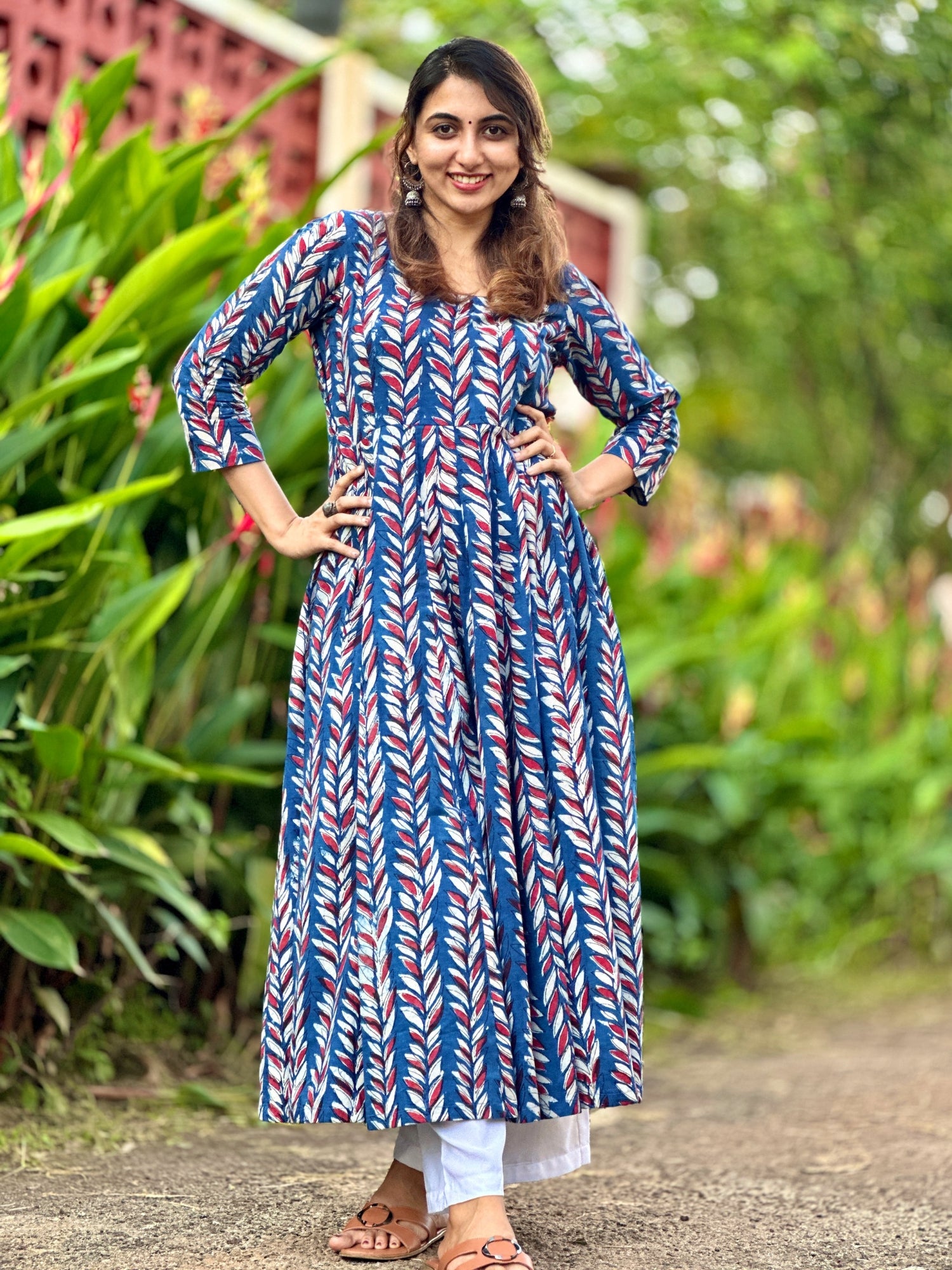 Blue Ajrakh Cotton Kurti with Palazzo pants for women