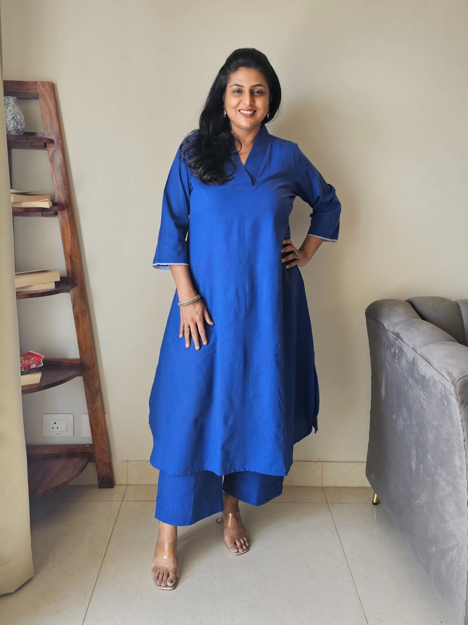 Palazzo Pants in Blue Cotton – Part of Darzaania Prism Co-ord Set