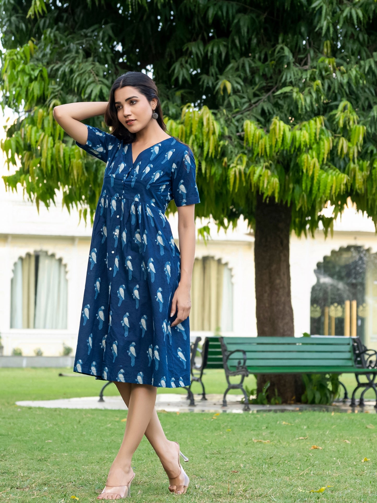 Natural Indigo Block Print Cotton Dress