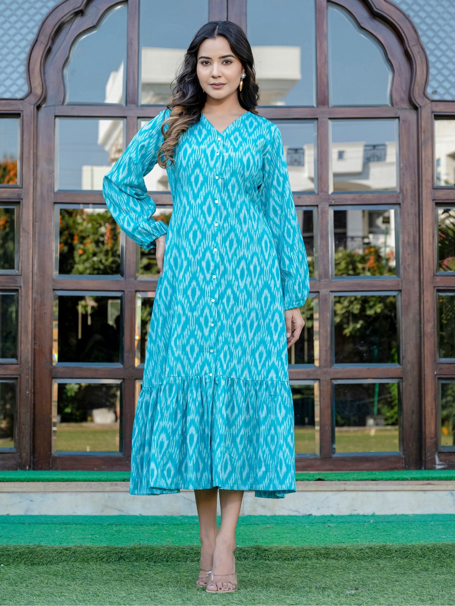 Zafira Bespoke Cotton Teal Blue Dress