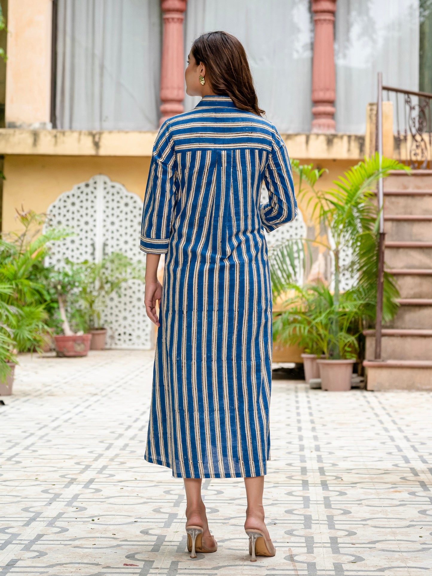 blue stripes button down dresses for women online