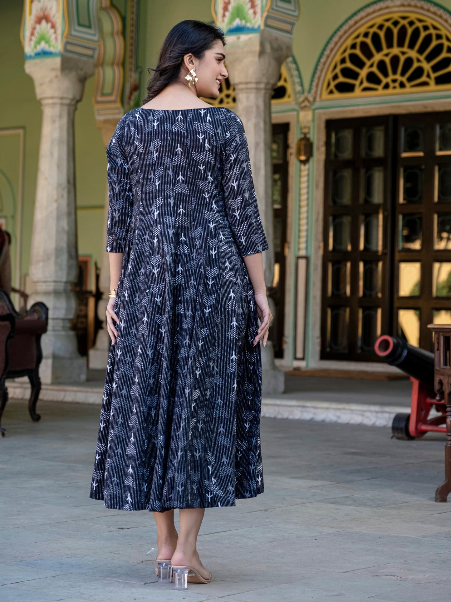 Noor Kantha Work Block Print Pure Cotton Dress