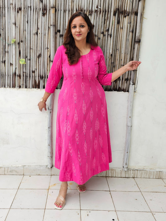 Vandita Pink Ikkat Cotton Dress