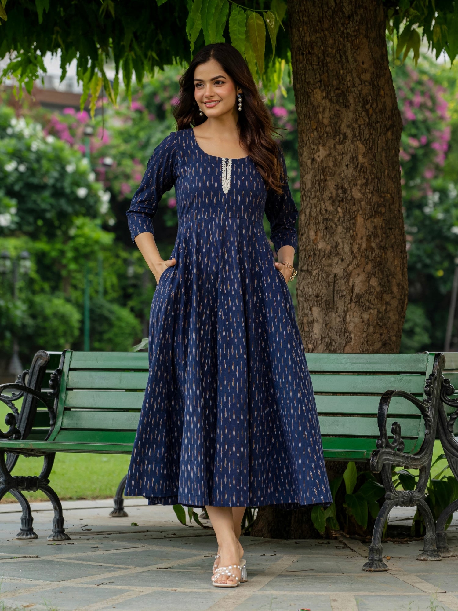 Blue Ikkat 6XL dresses for women in pure cotton