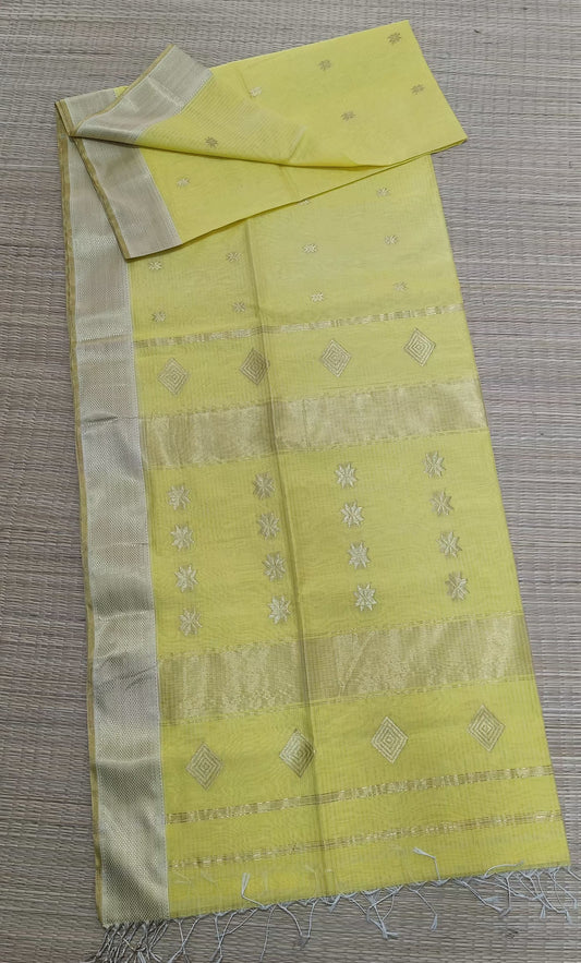 Maheshwari Cotton Silk Yellow Color Saree with Buta work