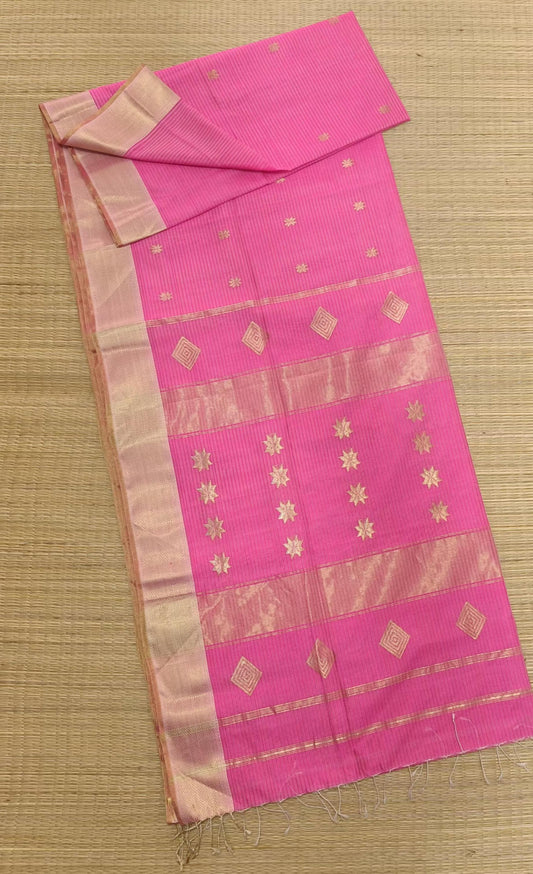 Maheshwari Cotton Silk Pink Color Saree with Buta work