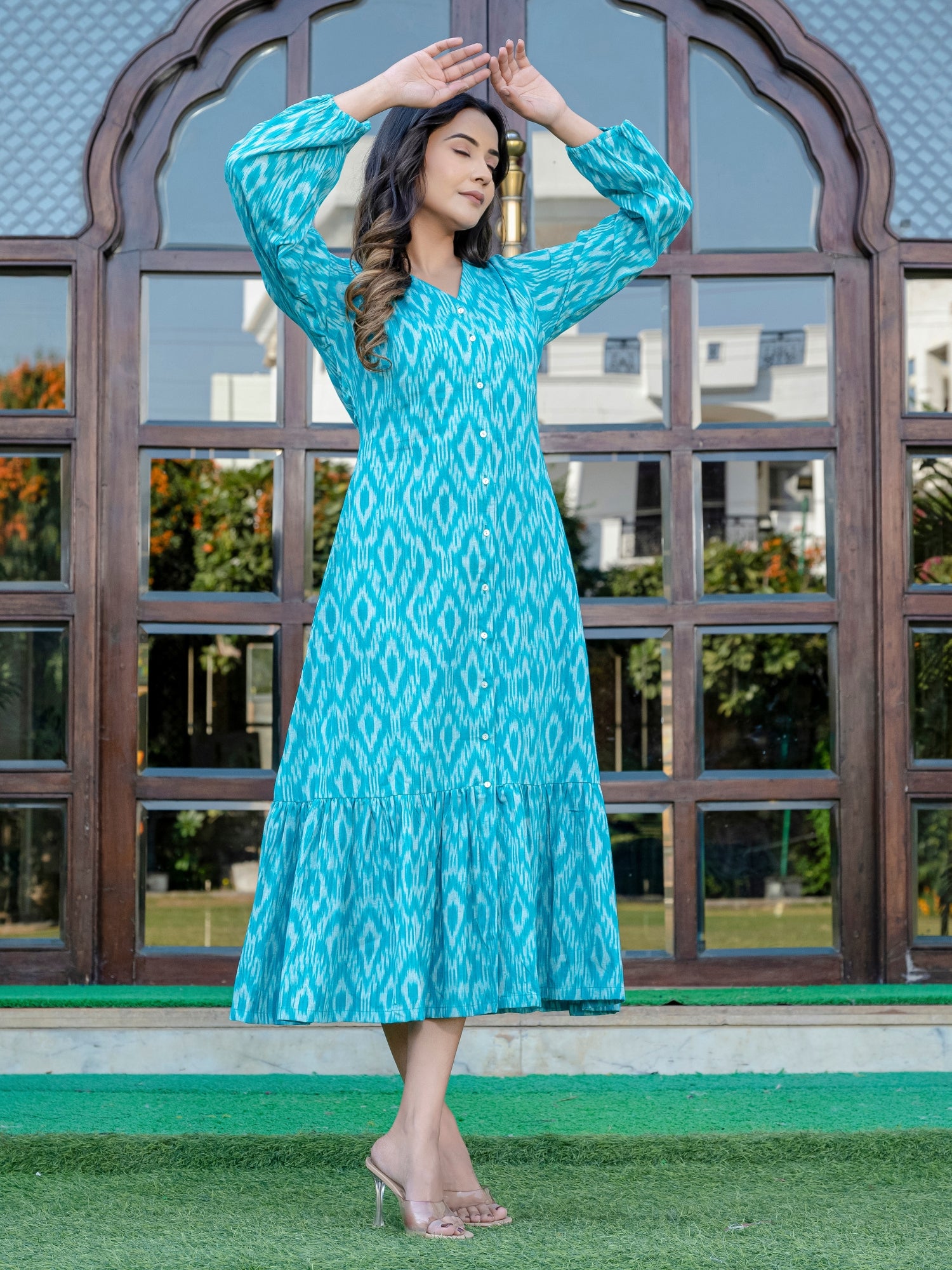 Blue Ikat Cotton Dress Online