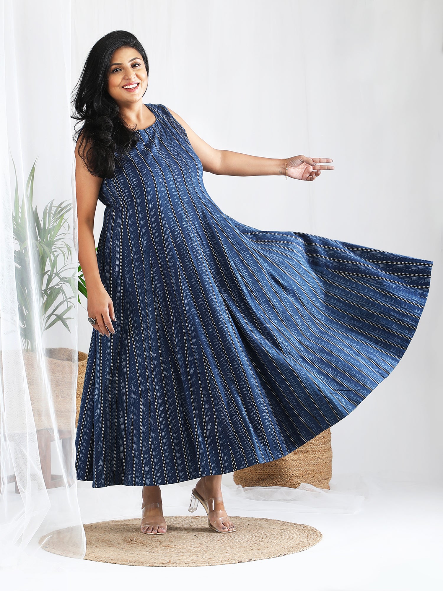 Blue Ajrakh cotton indigo shade long dress