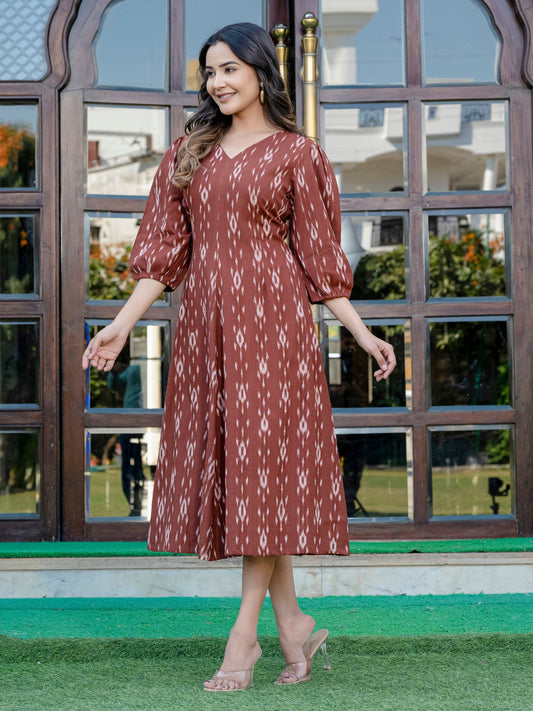 Brown Ikat Cotton Dress