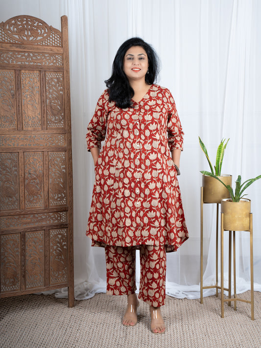 Rust Red Cotton Co-ord set for women