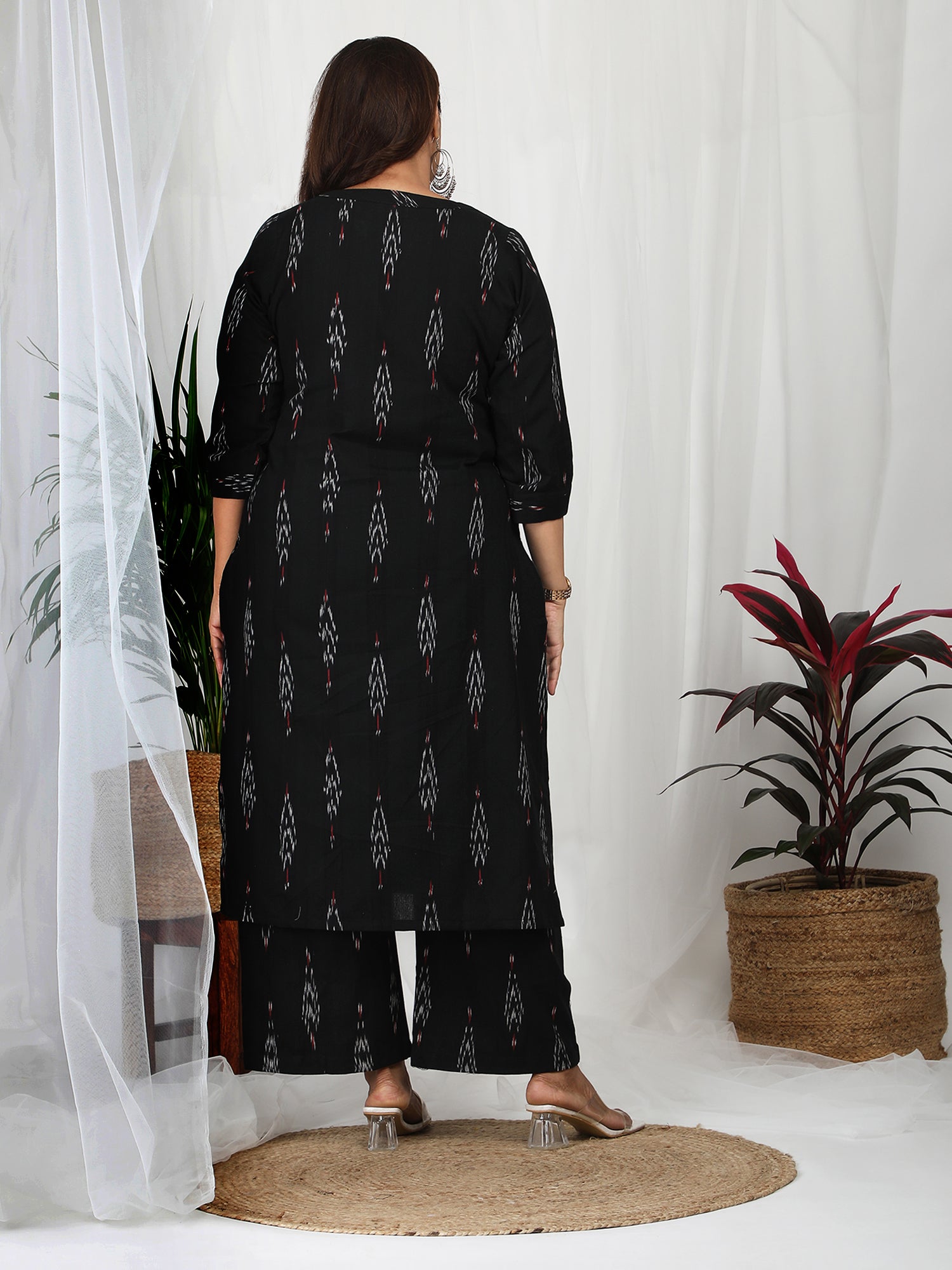 Exclusive black cotton kurti with pant for sizes upto 6XL