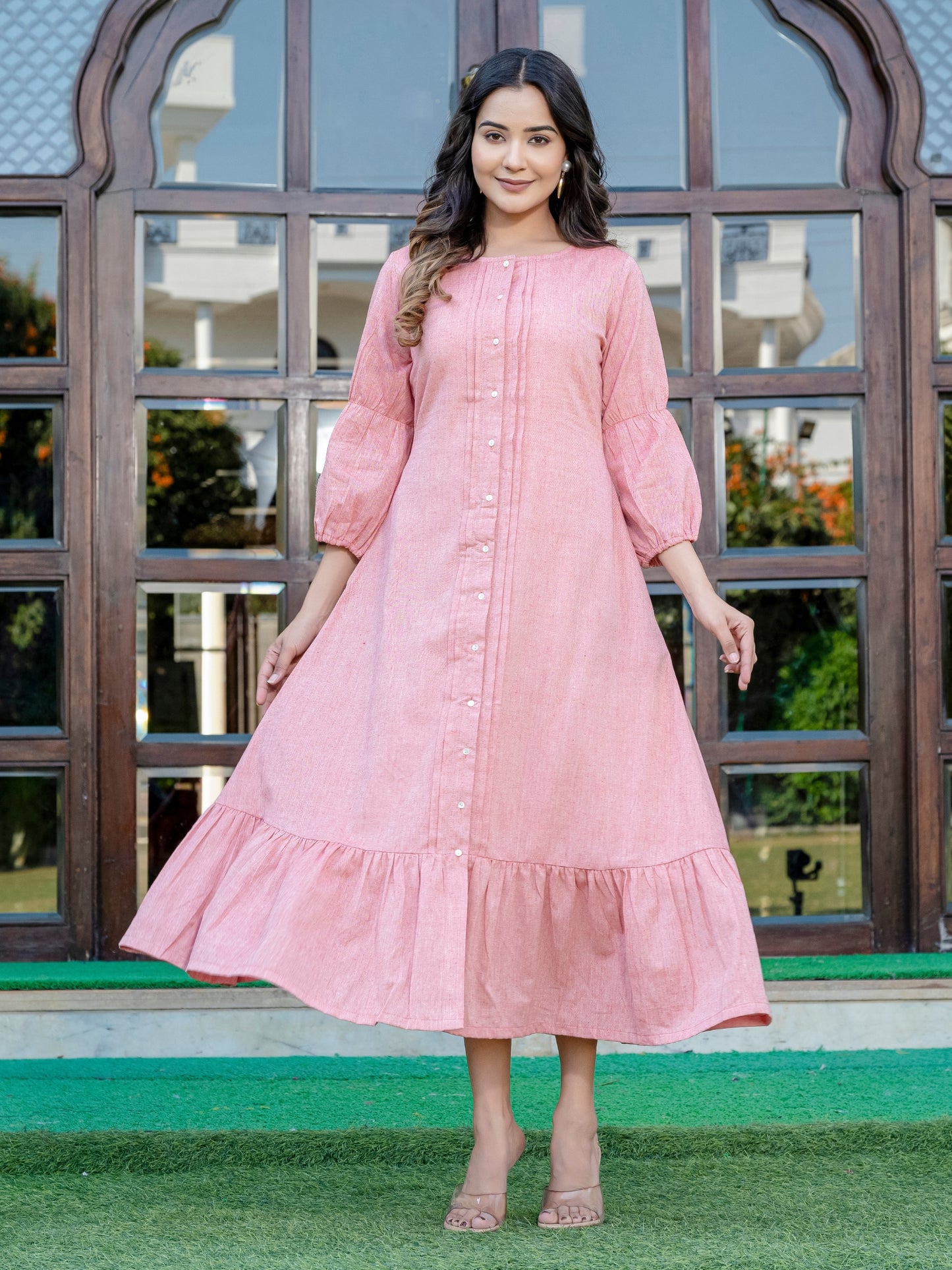 Peach Pink A line cotton dress online