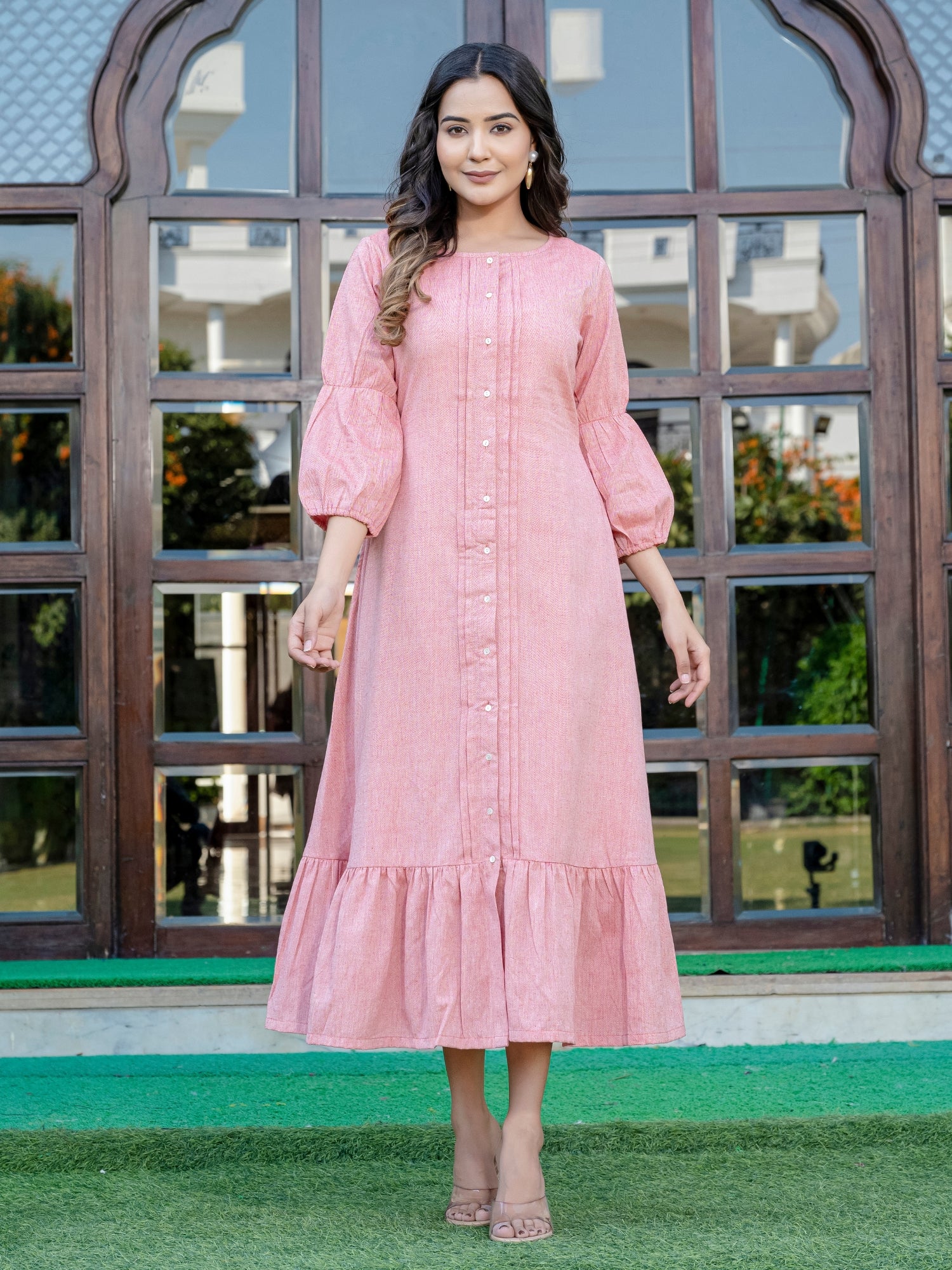 Peach Colour One Piece Dress In Pink Colour Peach Colour One Piece