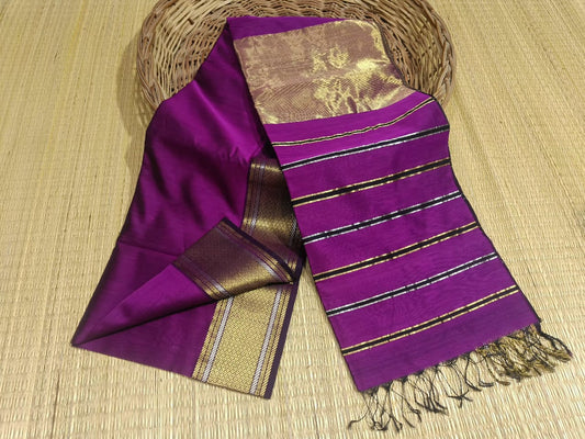 Maheshwari Cotton Silk Purple Color Saree with Zari border