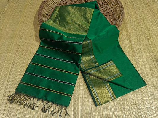 Maheshwari Cotton Silk Green Color Saree with Zari border