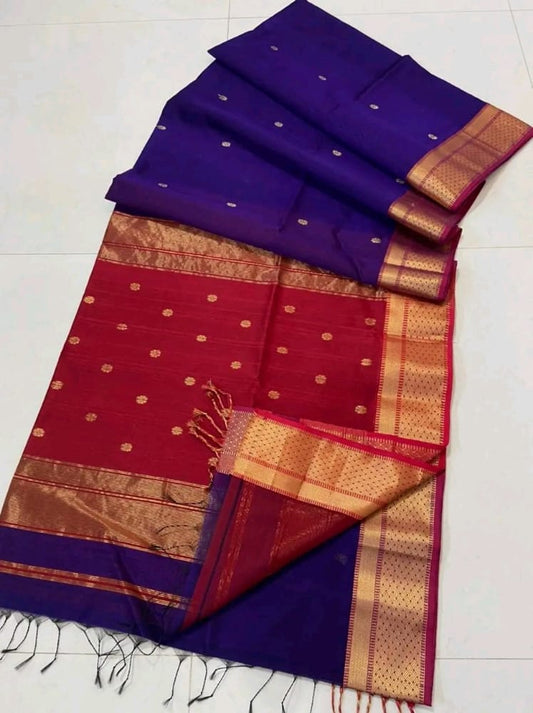 Maheshwari cotton Silk Purple Color Saree with Zari border