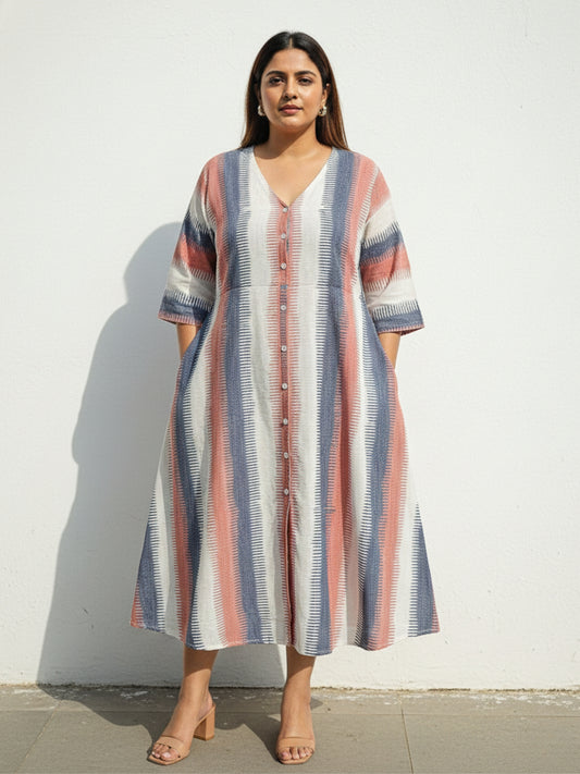 exclusive ikat cotton midi dress for plus sizes, comfort clothing by darzaania