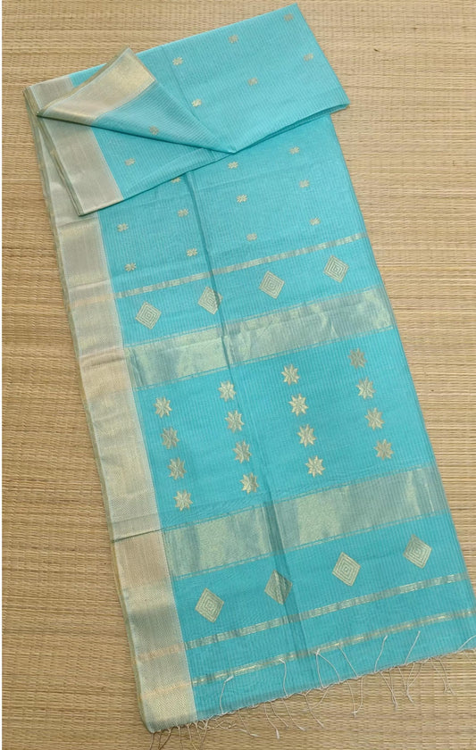 Maheshwari Cotton Silk Blue Color Saree with Buta work