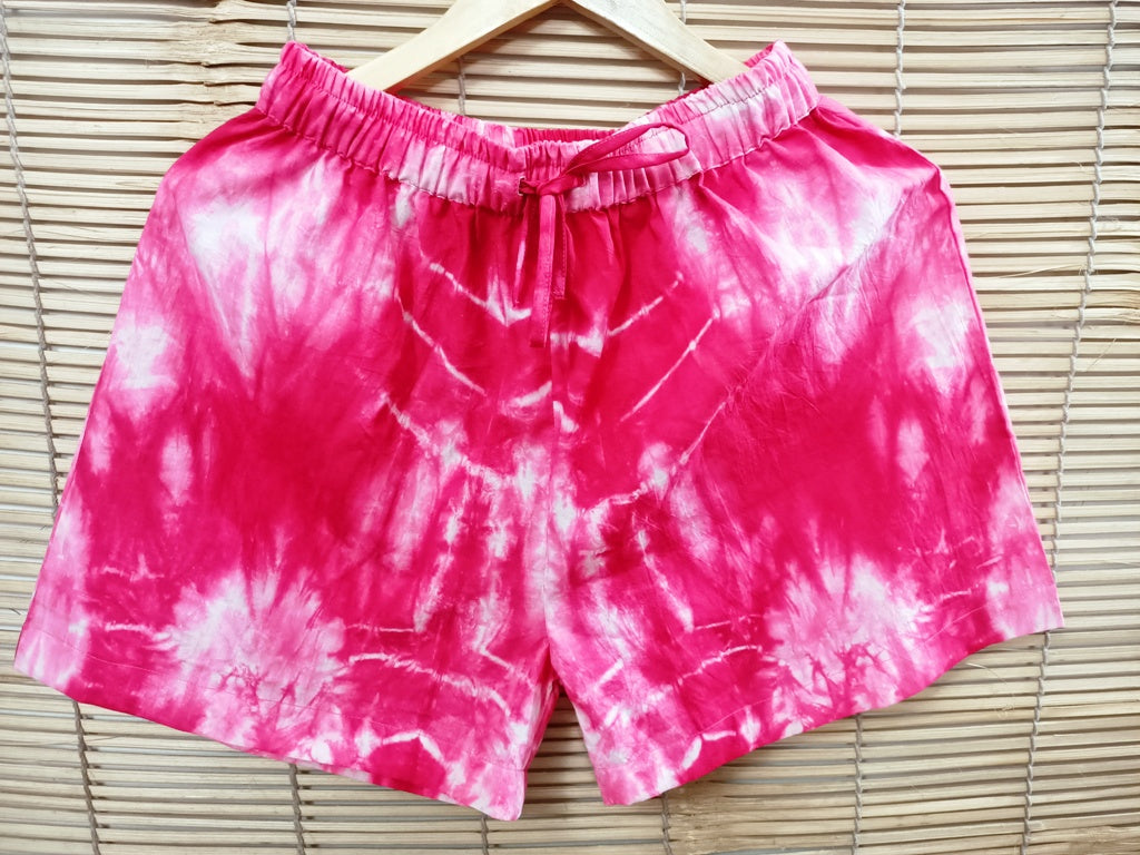 Pink Shibori Cotton Shorts for Women