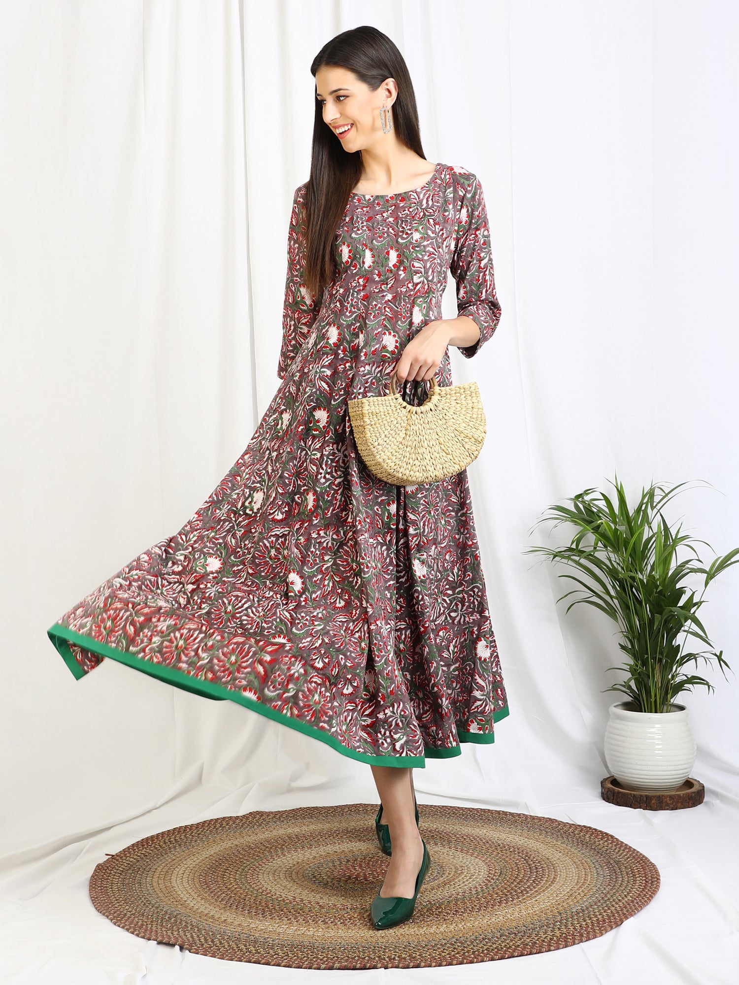 Anarkali Lavender Cotton Dress for Women