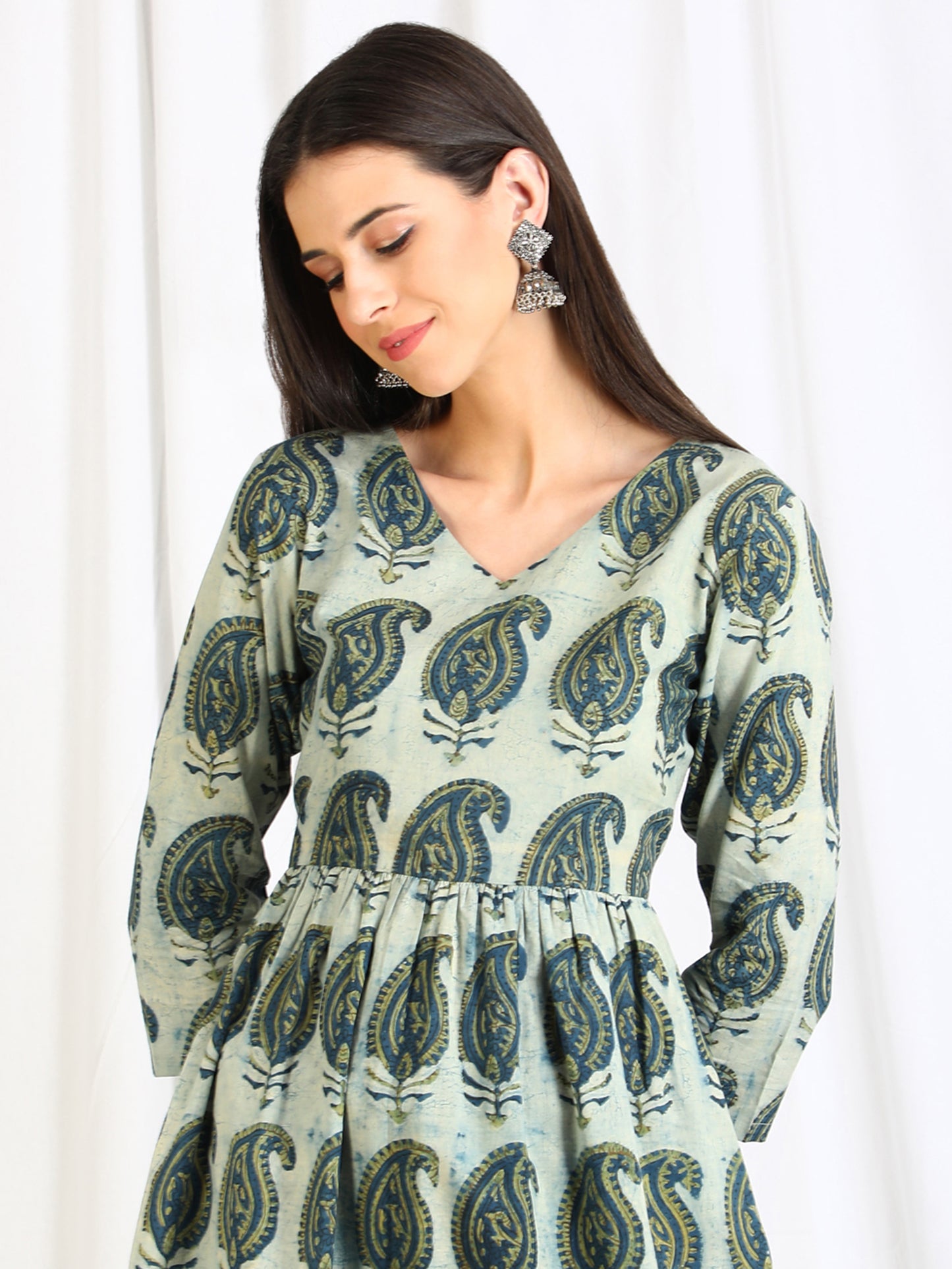 Dress Kurti in paisely green color online