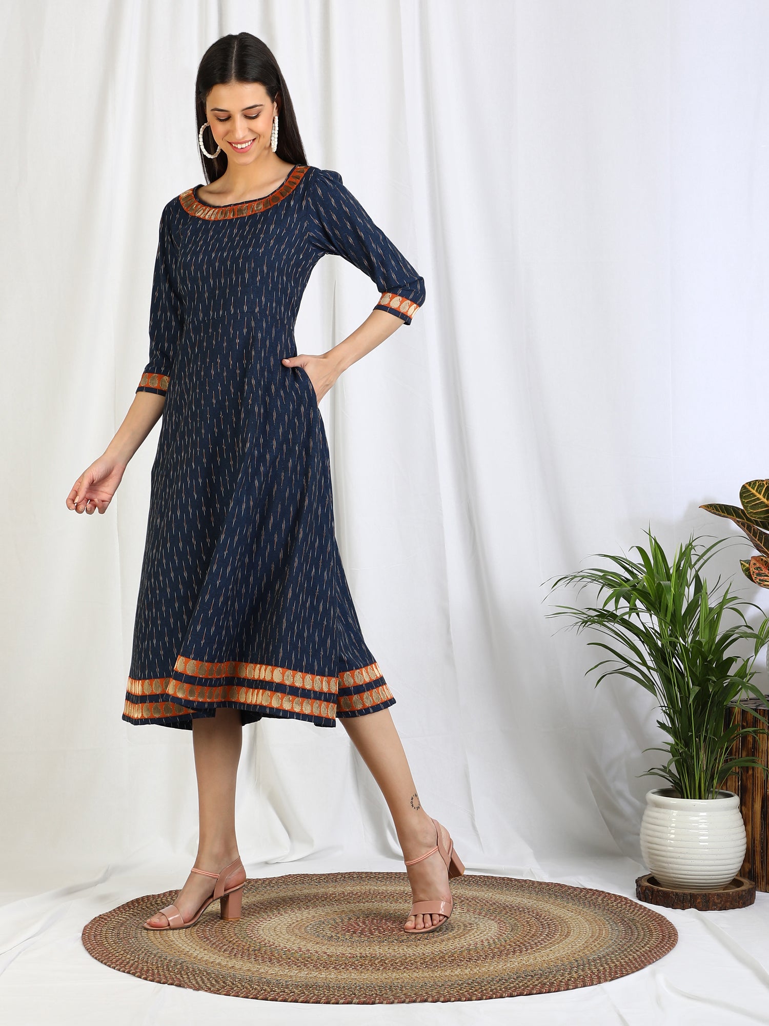 Blue Ikat cotton dress online