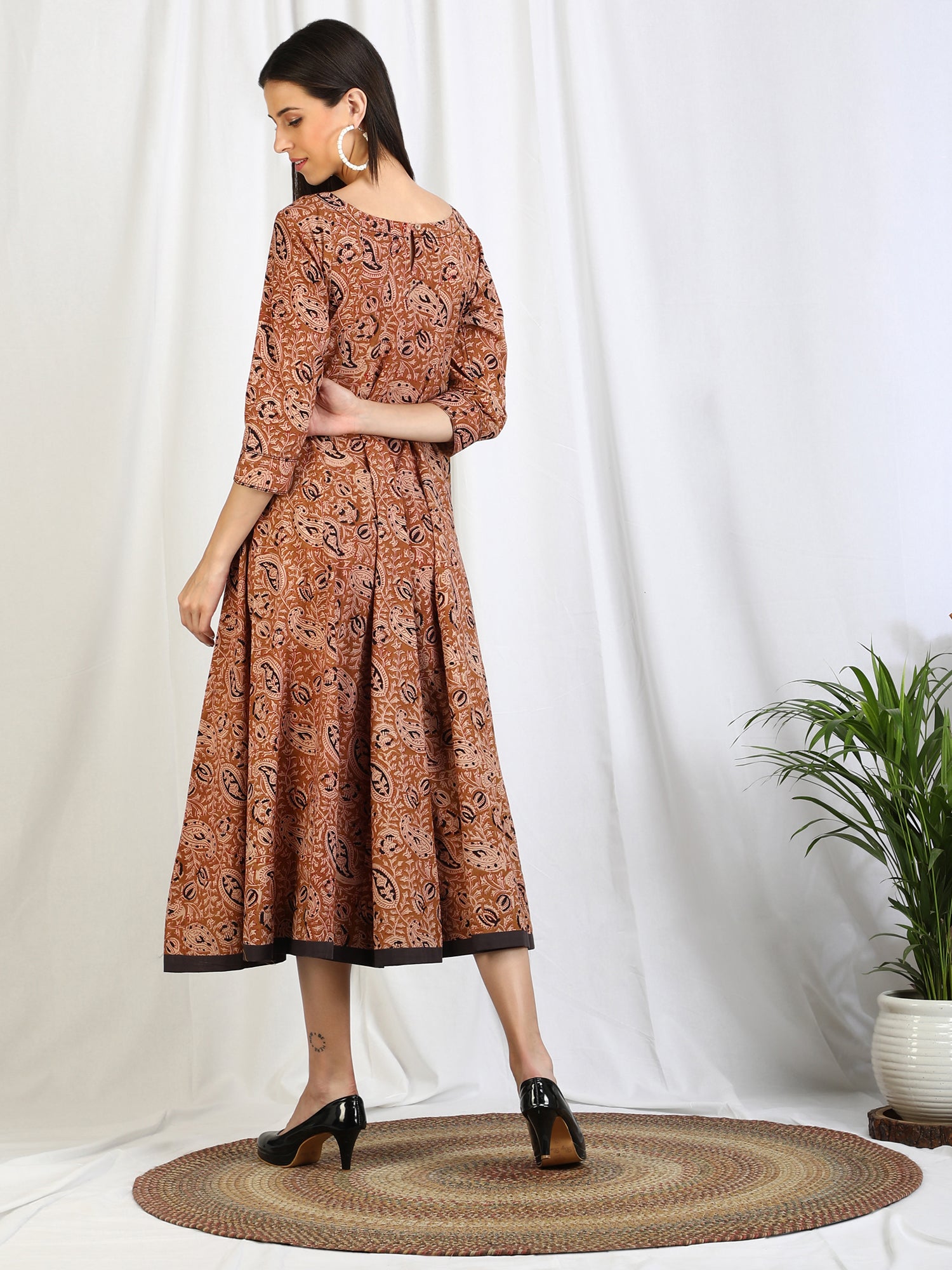 Ajrakh cotton dress for women in brown color